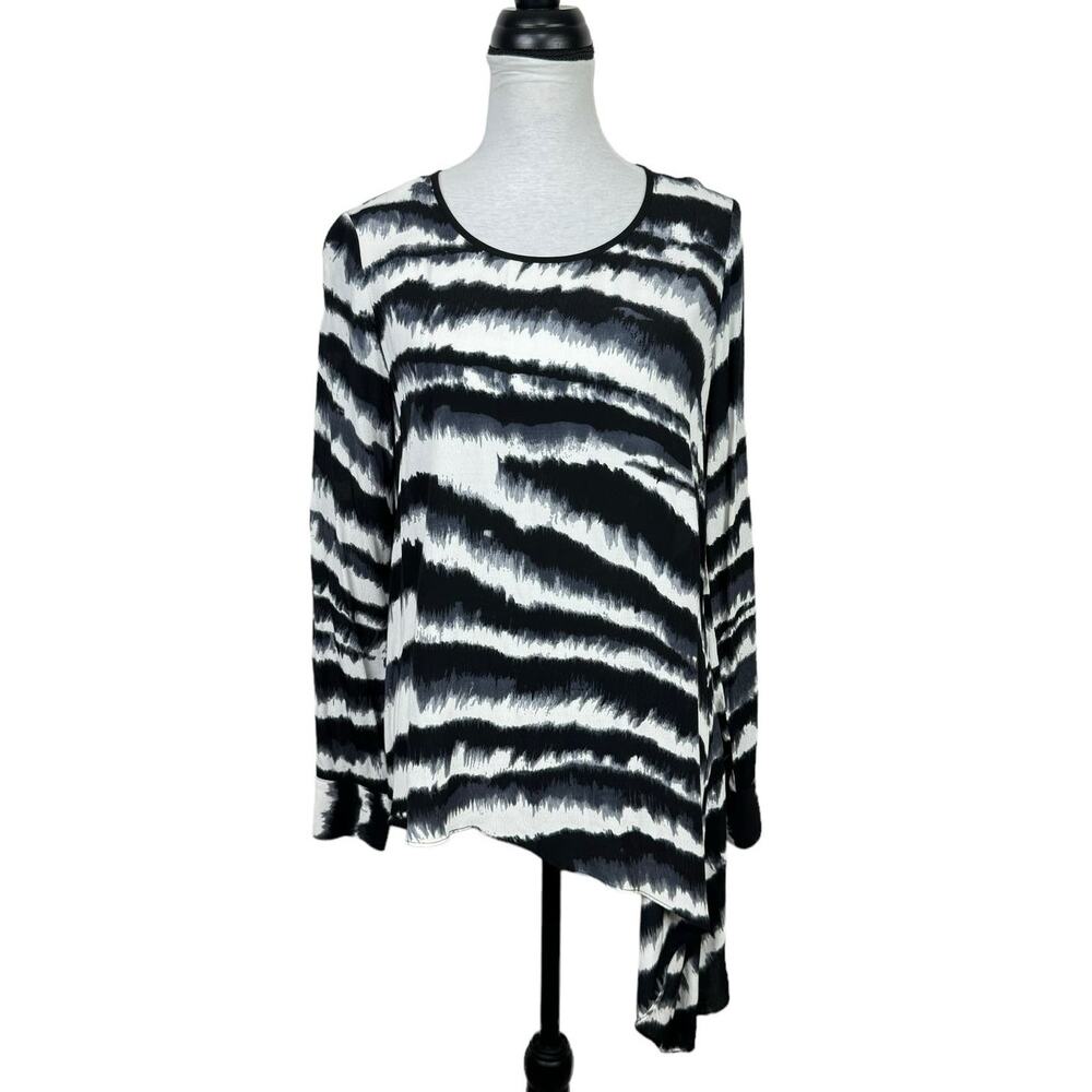 Fifteen Twenty Black & White Watercolor Print Asymmetrical Long Sleeve Blouse